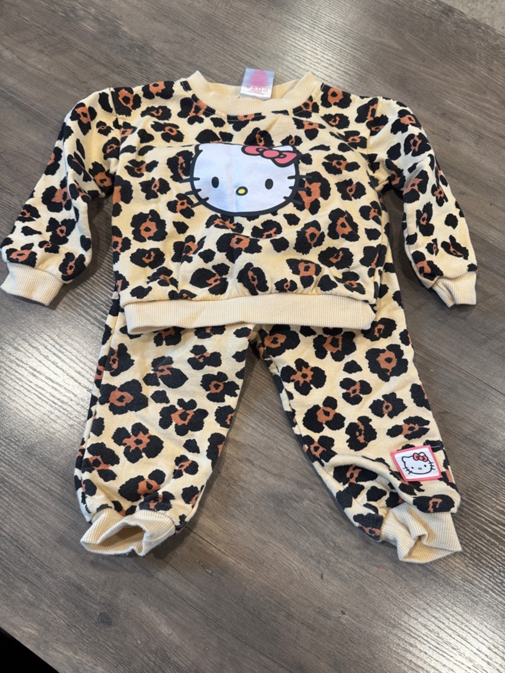 Hello Kitty Leopard Print Kids Pajama Set - Cream, Black and Brown